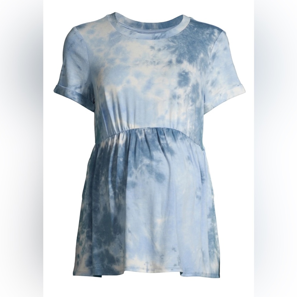 NWT Time and Tru Maternity Blue Tie Dye Short Sleeve Babydoll T-Shirt SZ S (4-6)